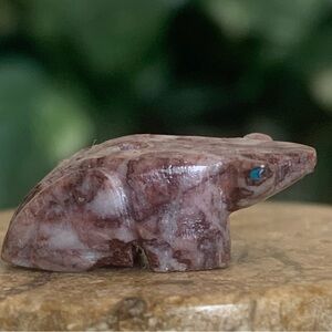 Native American Zuni Carved Frog Fetish Bead Turquoise Eyes Animal Drilled .9"